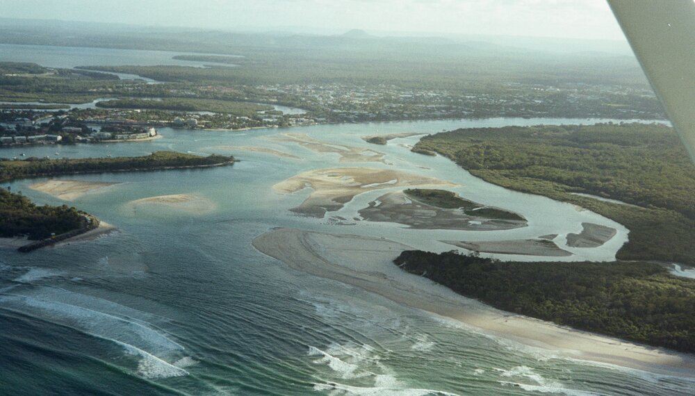 Aerial view, Noosa River mouth and Bar, Noosa Heads, 25 November 2007 ...